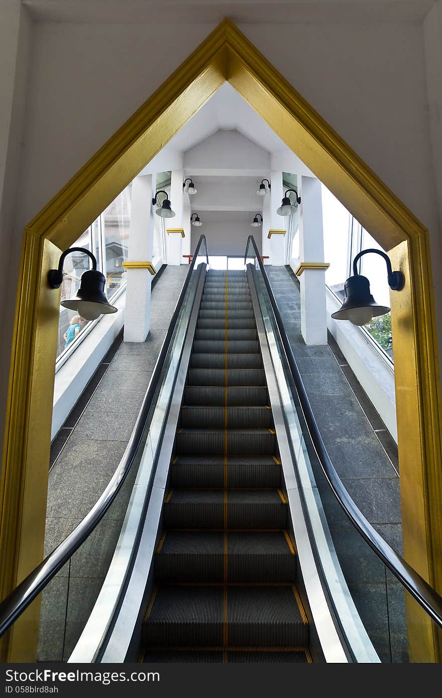 Escalators and walkways decorative arches.