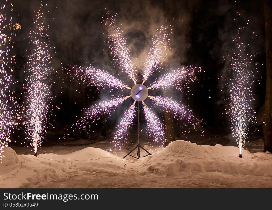 Fireworks on the black sky background