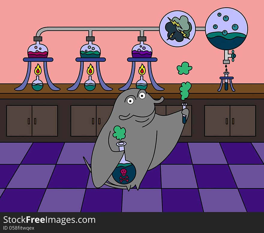 A humorous illustration of a manta ray creating poison. A humorous illustration of a manta ray creating poison