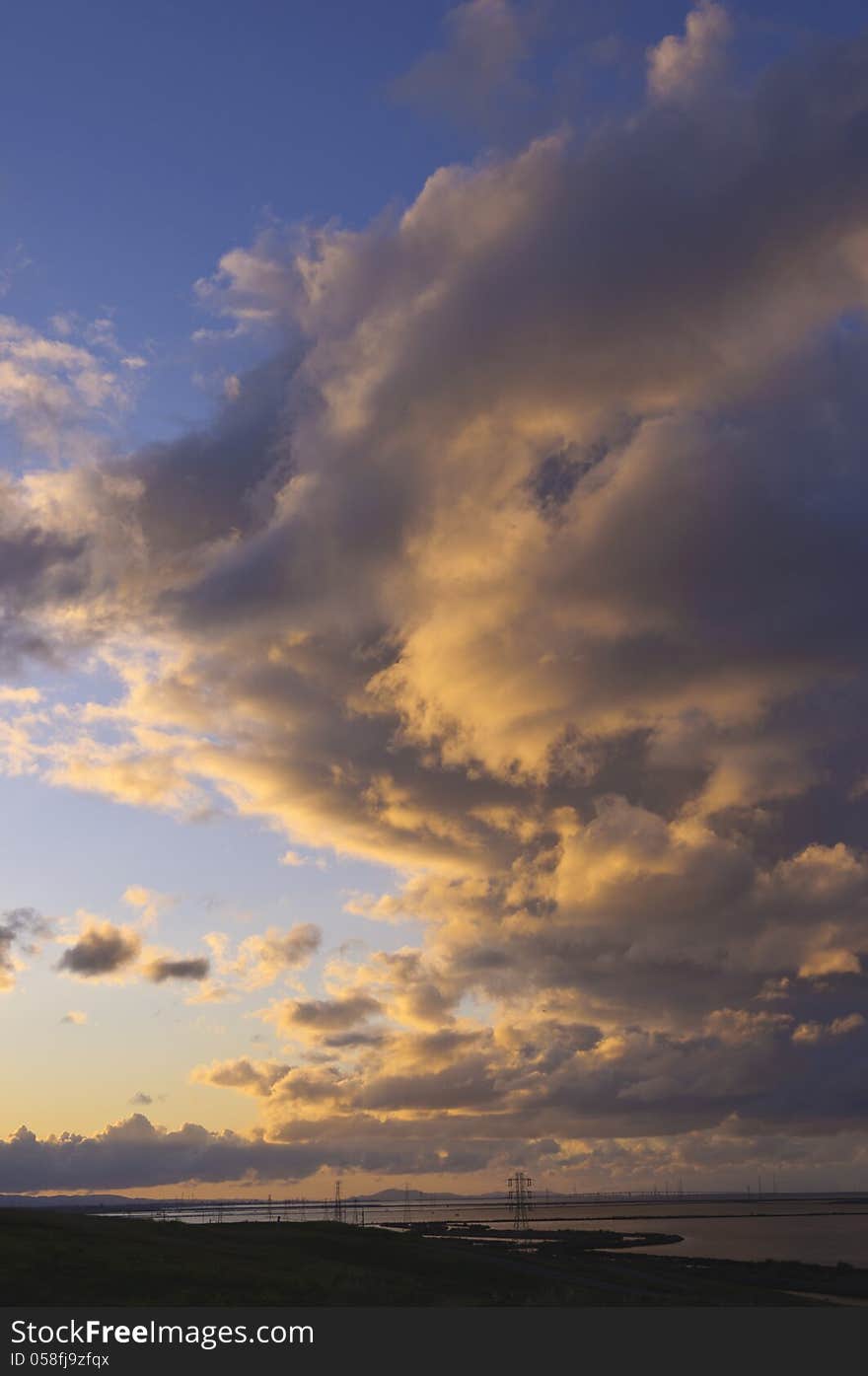 San Francisco Bay Sunset, with stormy clouds