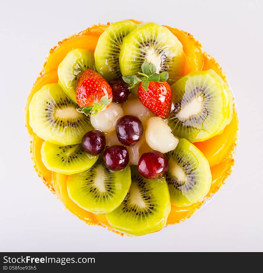 Beautiful decorated birthday fruit cake. Beautiful decorated birthday fruit cake