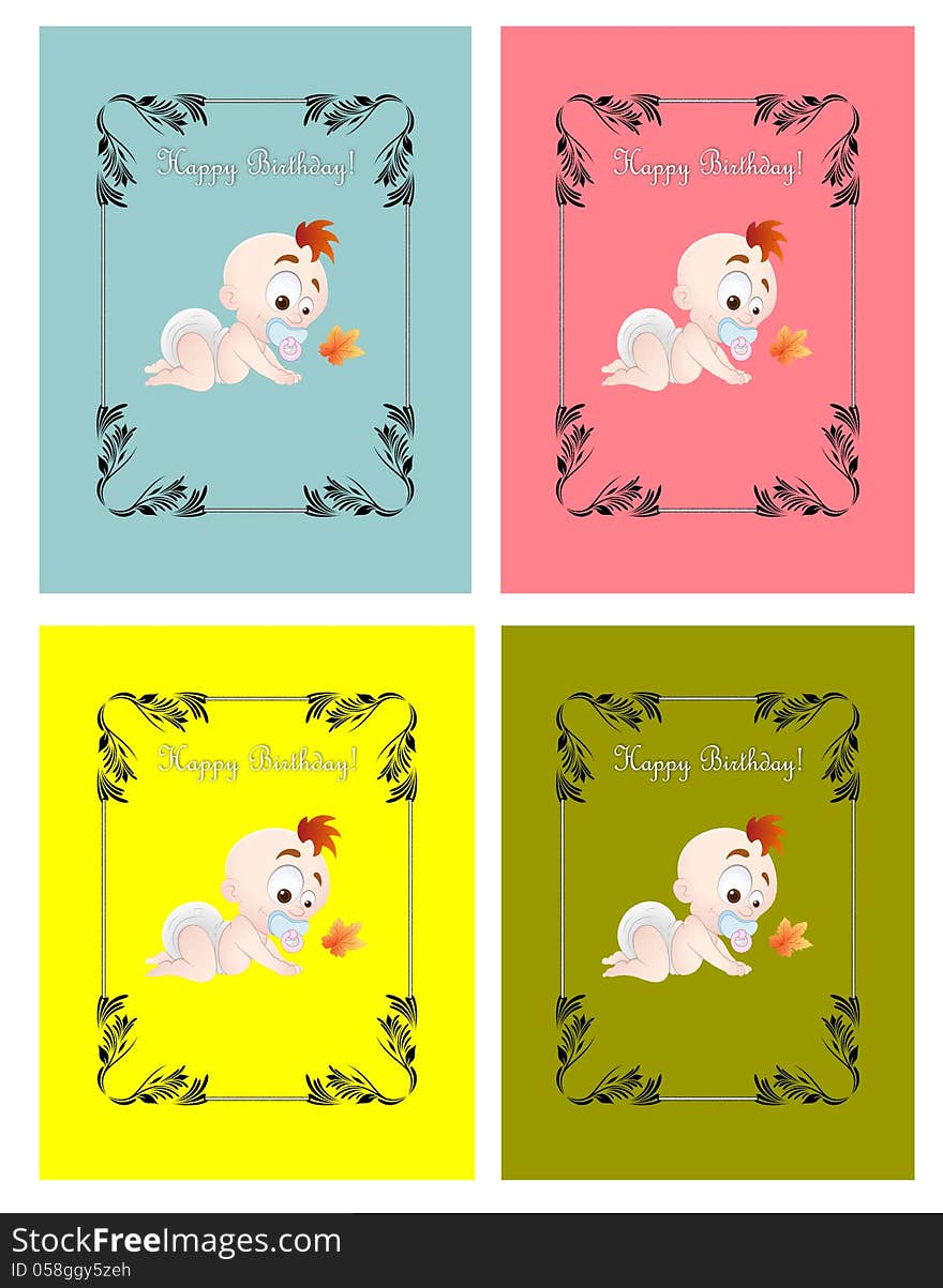 Set of four kids birthday cards. Set of four kids birthday cards