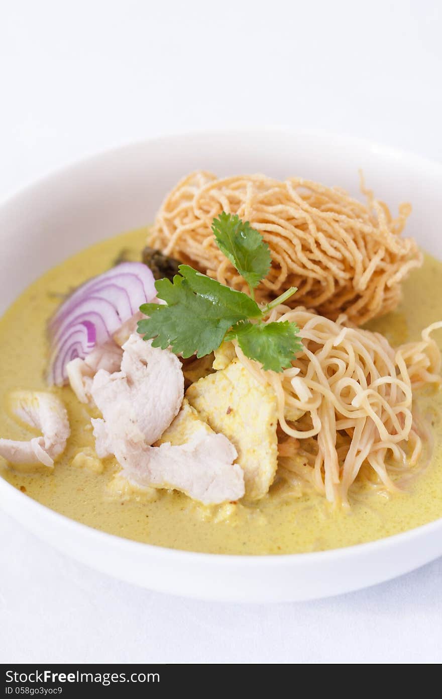 Thai northern style noodle soup with curry paste. Thai northern style noodle soup with curry paste.