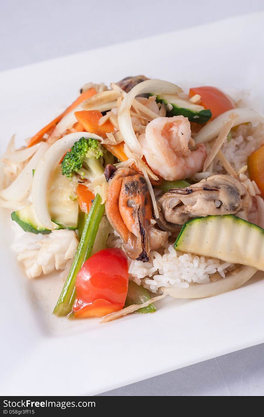 Stir Fried Ginger Sauce Seafood With Rice