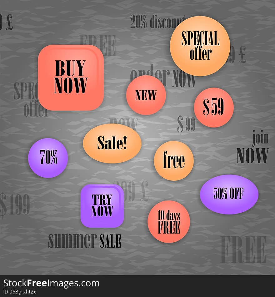 Sale icons of different shapes an sizes. Sale icons of different shapes an sizes