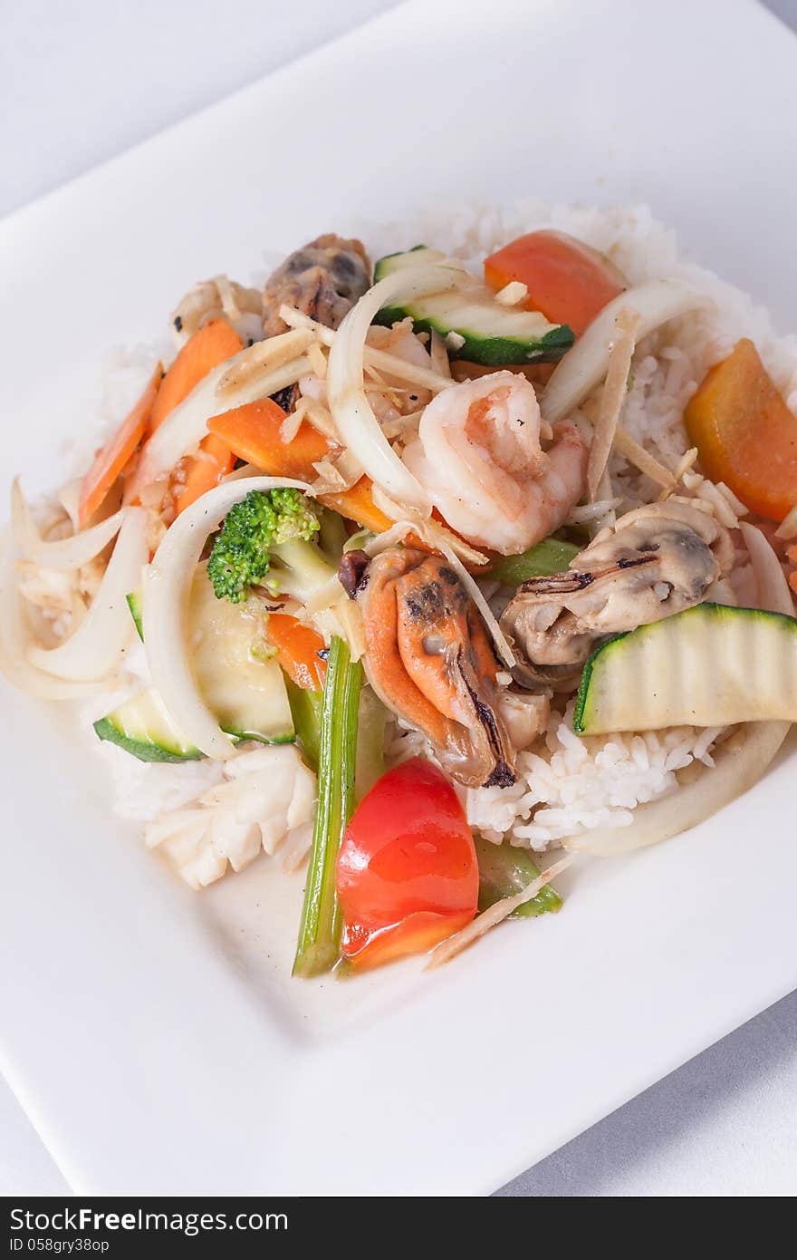 Stir Fried Ginger Sauce Seafood With Rice