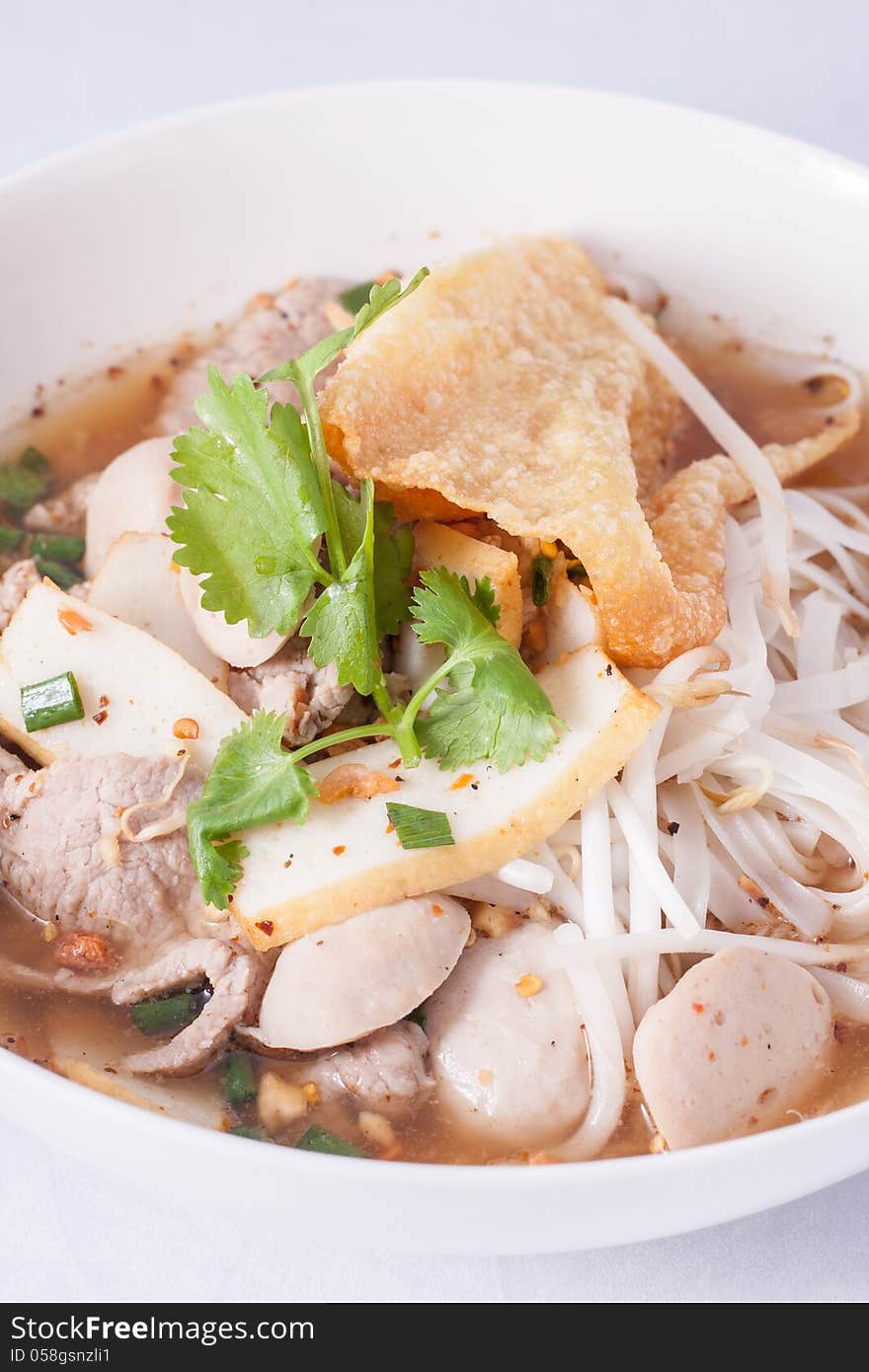 Noodle Soup With Fish Ball And Pork.