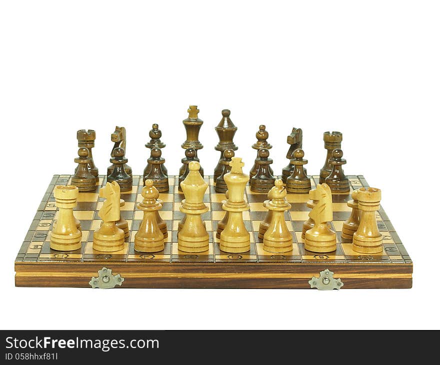 Chess board set up on white background. Chess board set up on white background