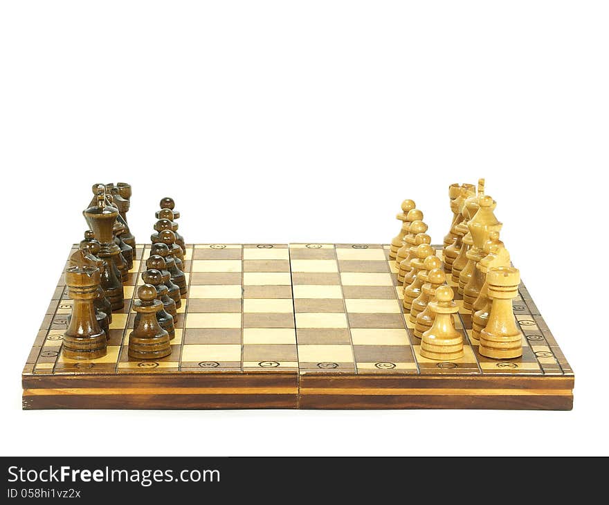 Chess board set up on white background. Chess board set up on white background