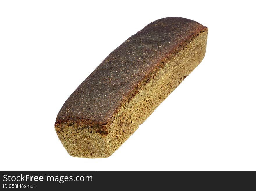 Fragrant loaf of black rye bread, isolated on white background