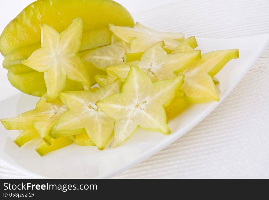 Fresh Starfruit On Plate