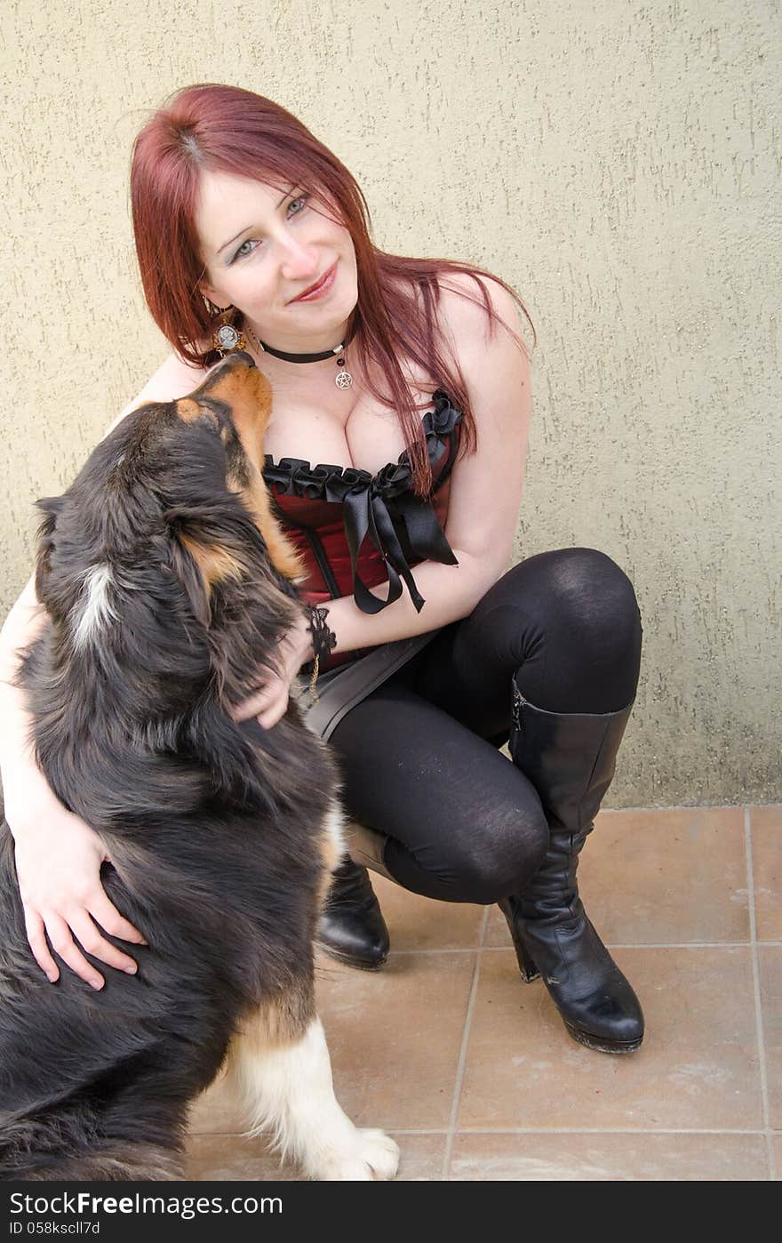 Portrait of woman with her australian shepherd dod. Portrait of woman with her australian shepherd dod