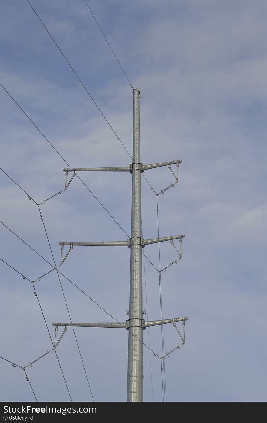 High voltage pole with powerful lines