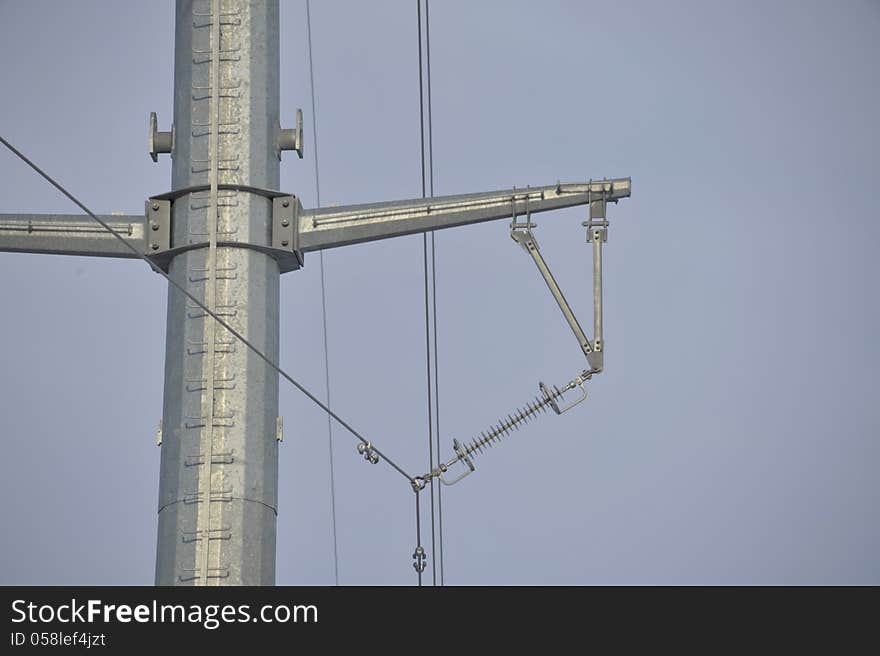 High voltage pole with powerful lines