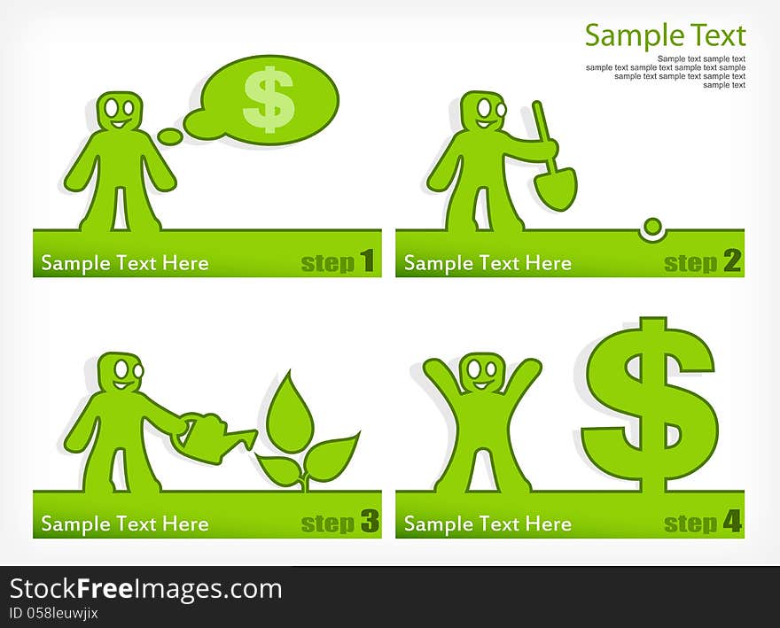 Cartoon human grow dollar, business concept, vector illustration. Cartoon human grow dollar, business concept, vector illustration