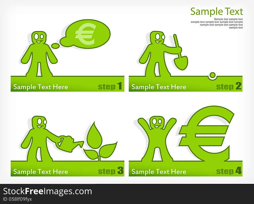 Cartoon human grow euro, business concept, vector illustration. Cartoon human grow euro, business concept, vector illustration