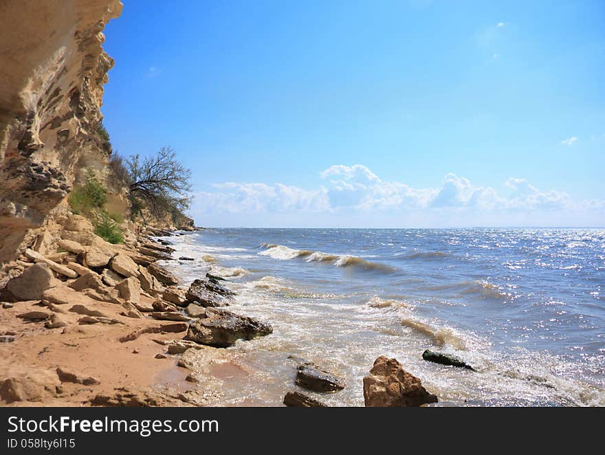 Landscape wild the sea coast with rocks