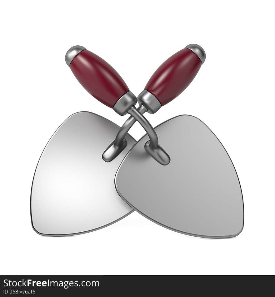 Two Crossed Construction Trowel with Red Handle. Isolated on White Background. Two Crossed Construction Trowel with Red Handle. Isolated on White Background.