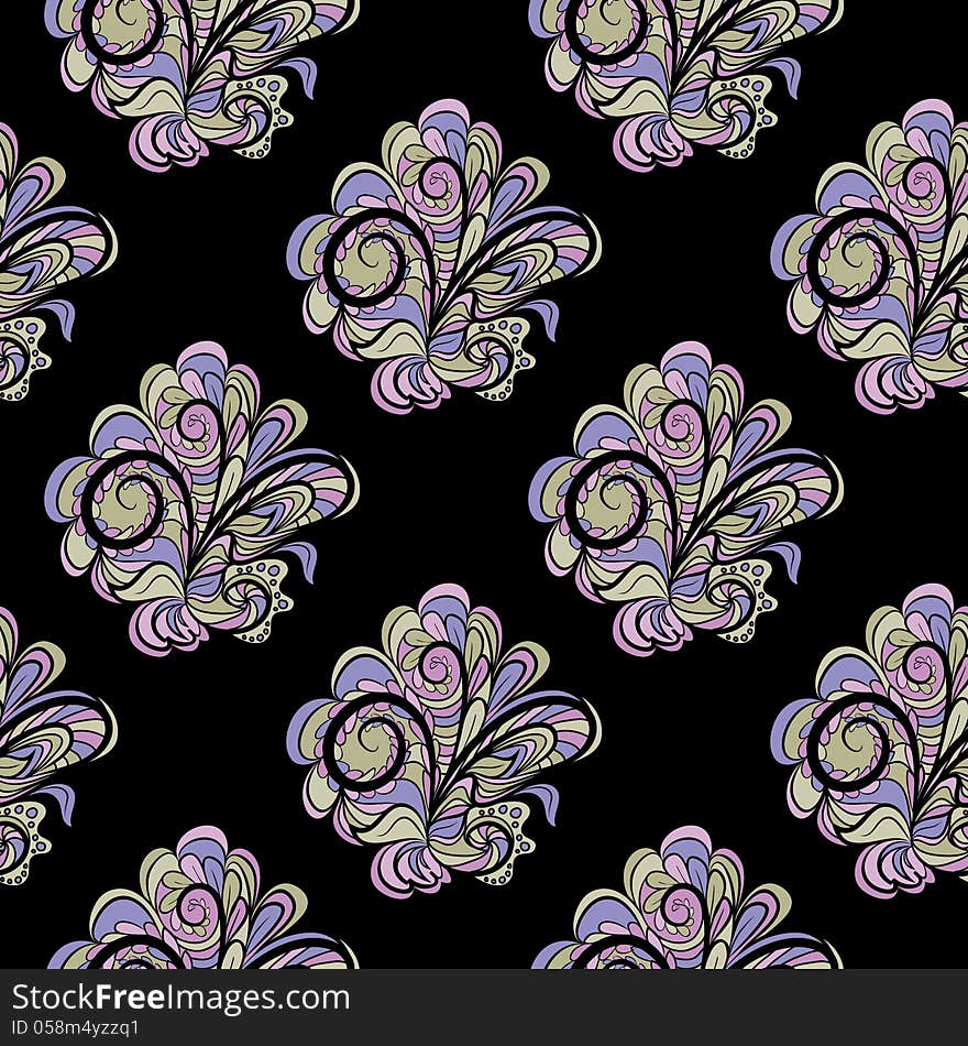 Seamless Floral Pattern At Black Background