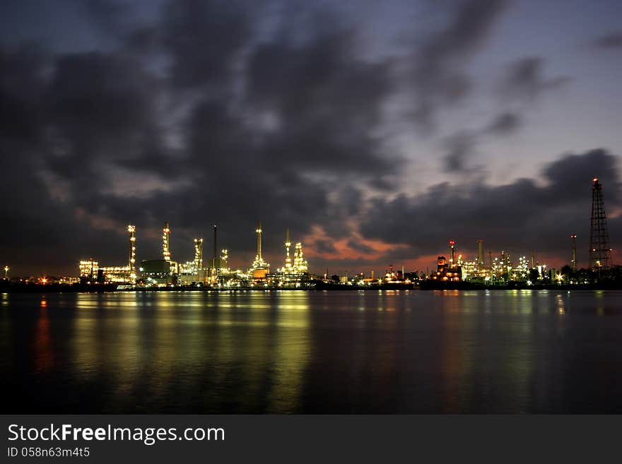 The Oil refinery at twilight in Bangkok, Thailand