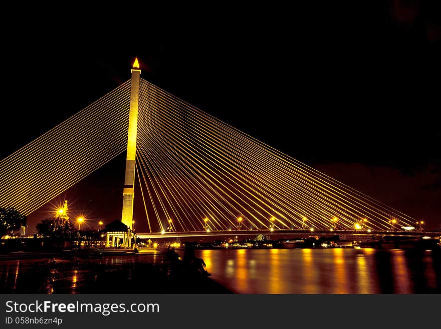 Rama VIII Bridge at night