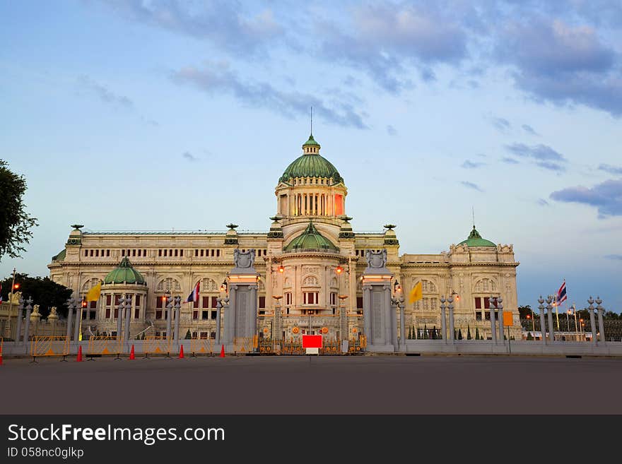 The Ananta Samakhom throne hall at twilight in thailand