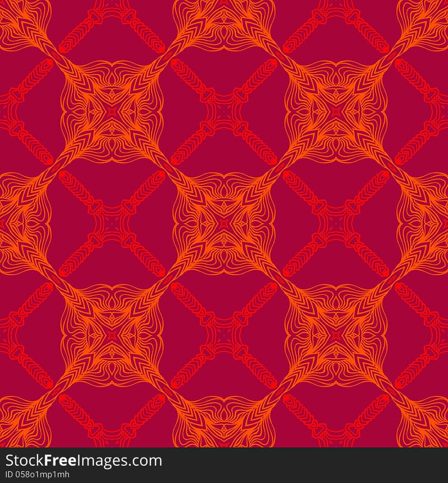 Bright neon red pattern, neo-traditional floral eastern seamless pattern with floral elements and organic hand drawn lines. Texture for print, wrapping paper, wallpaper, fabric or textile. Bright neon red pattern, neo-traditional floral eastern seamless pattern with floral elements and organic hand drawn lines. Texture for print, wrapping paper, wallpaper, fabric or textile