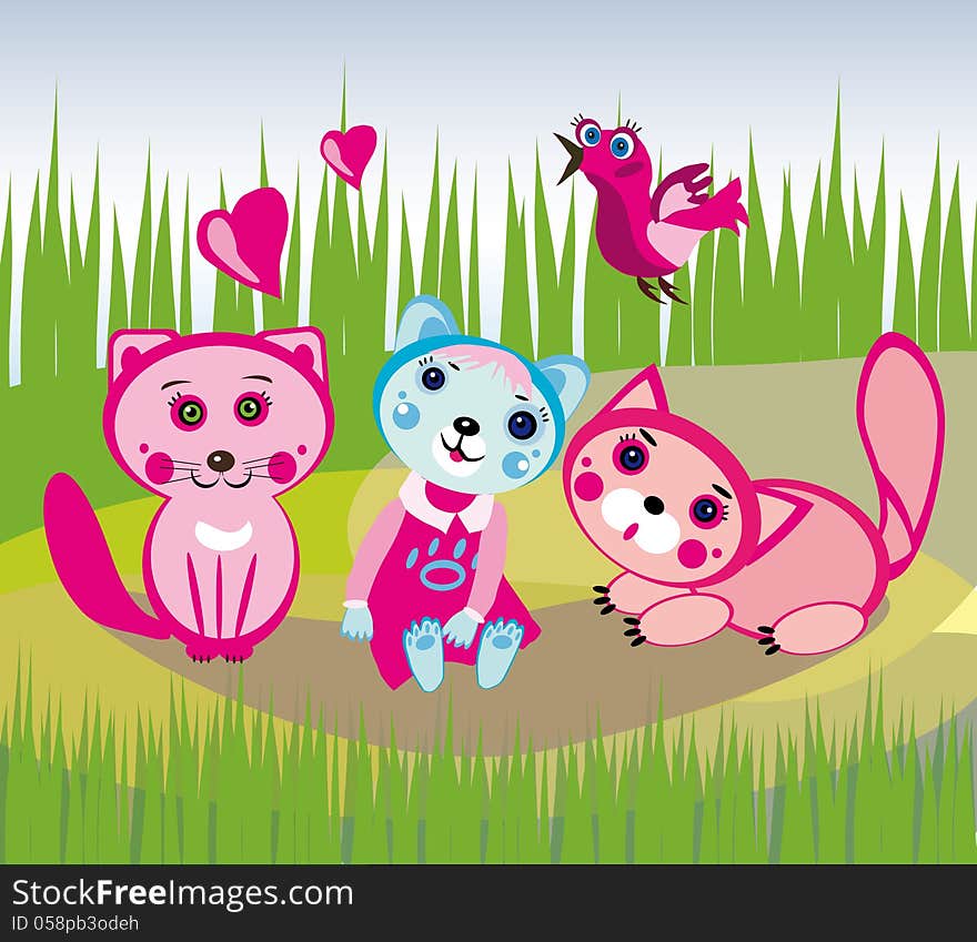 Vector illustration of funny walking kitties. Vector illustration of funny walking kitties