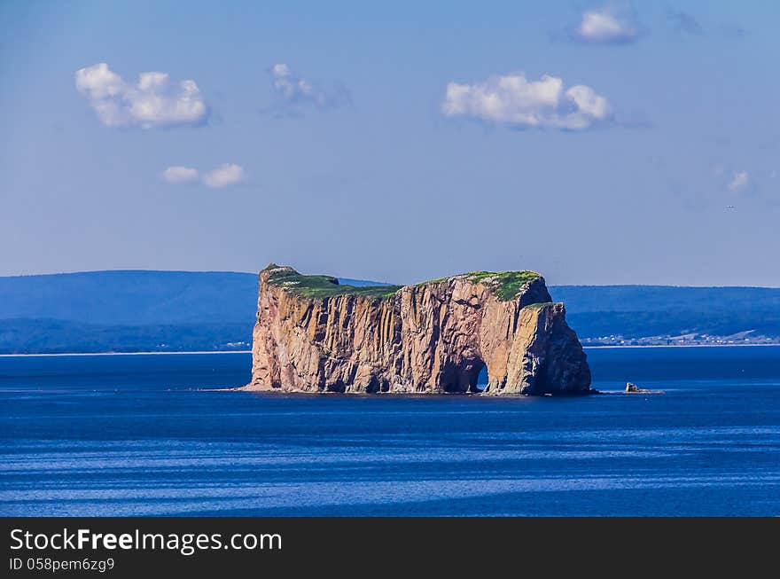 Percé Rock in Saint-Laurent river in Gaspesie, Quebec, Canada