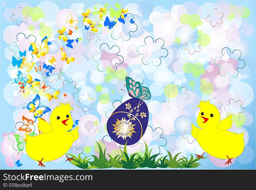 On Easter composition of Easter eggs and chickens