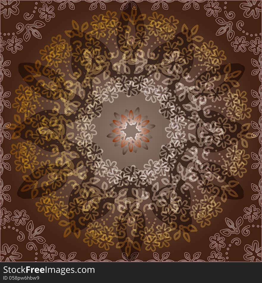 Abstract floral frame brown background