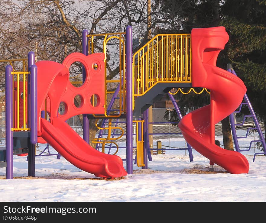 Playground Slides In Winter.