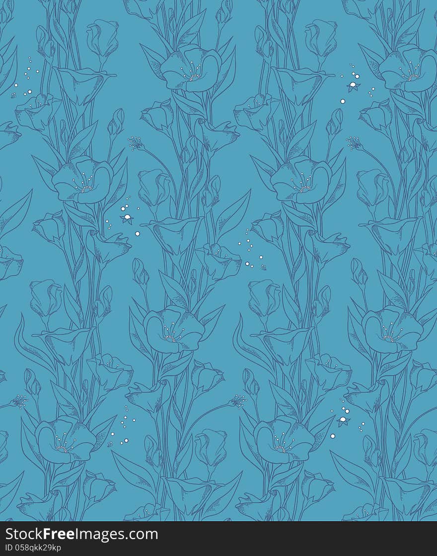 Vector seamless pattern with flowers on a blue background. Vector seamless pattern with flowers on a blue background