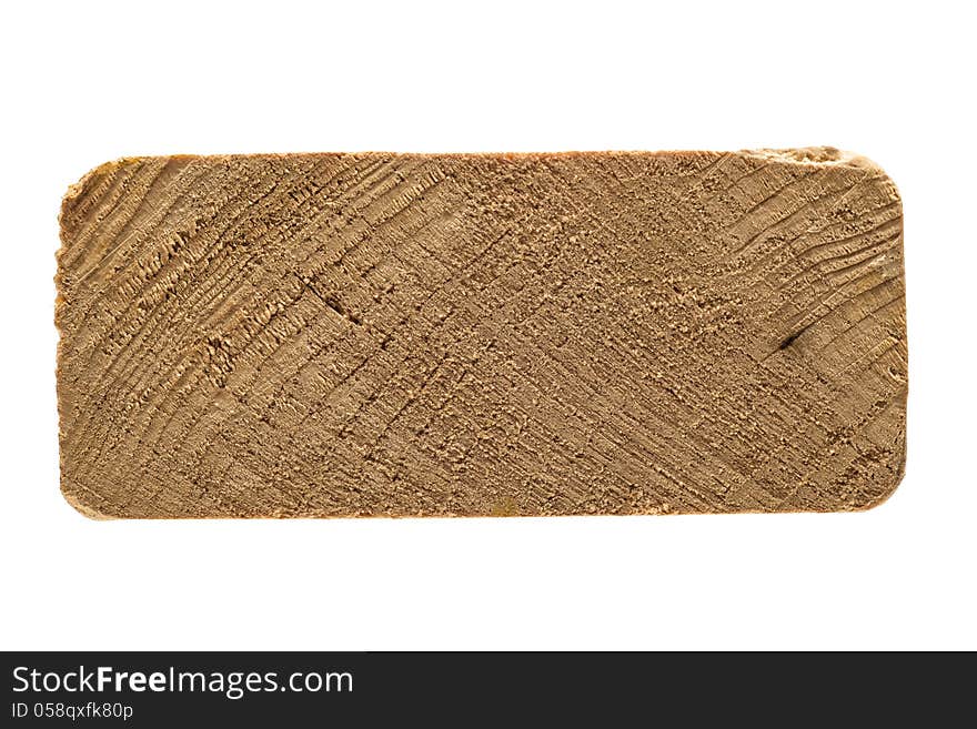 Horizontal shot of a piece of wood on the end showing the grain and texture. Isolated on a white background. Horizontal shot of a piece of wood on the end showing the grain and texture. Isolated on a white background.