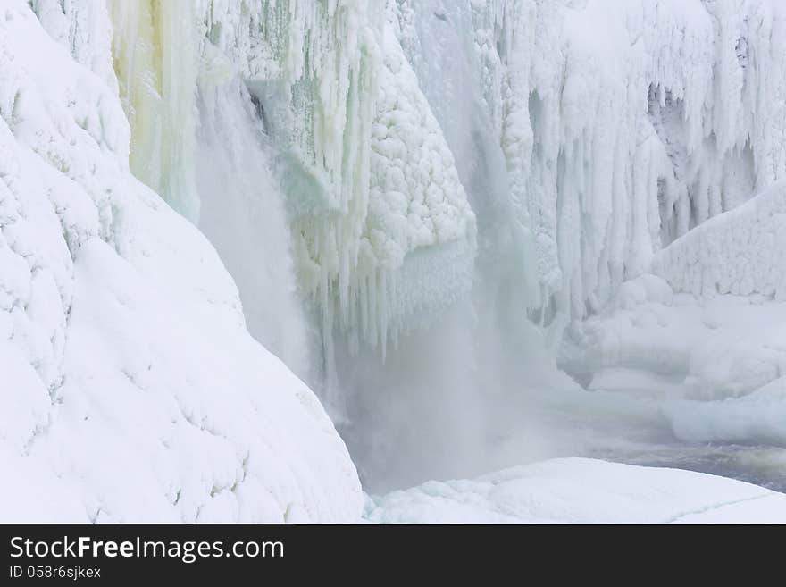 Frozen tannenforsen waterfall in sweden