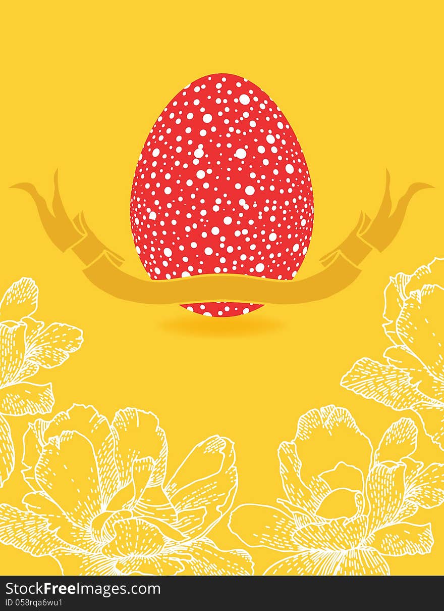 Easter card with flowers and red egg