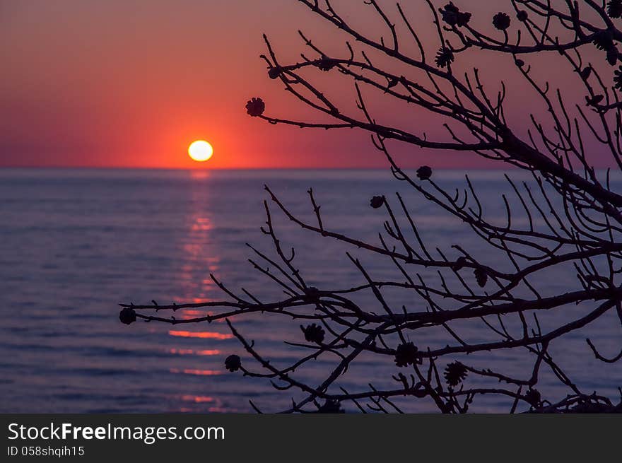 Sunset over lake Huron