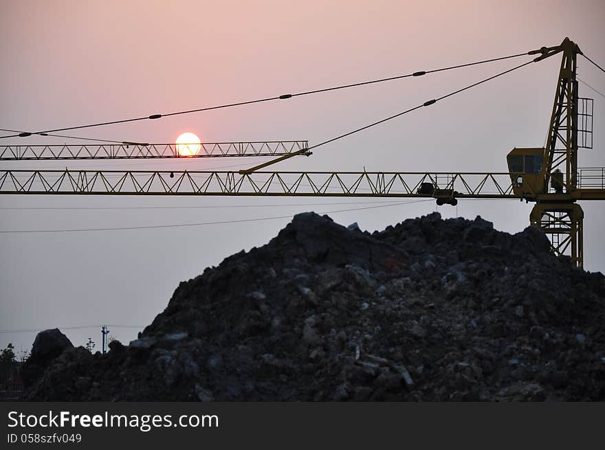 The building site under sunset