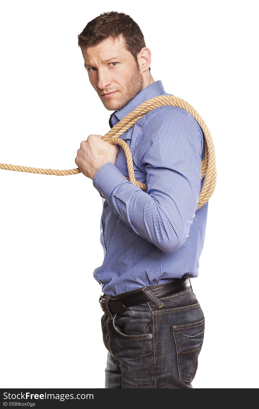 Man holding rope