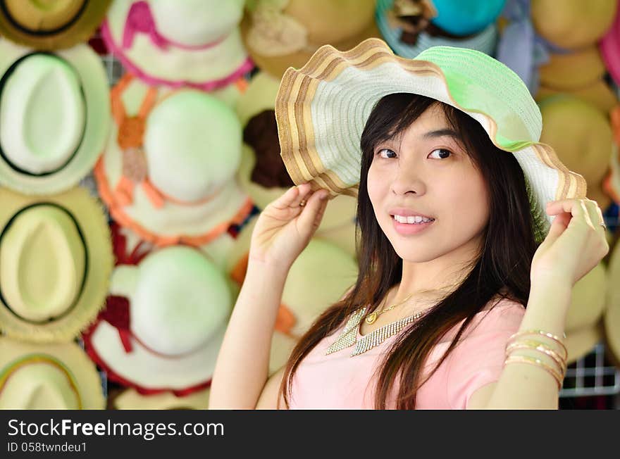 Beautiful Asian Woman With Hat