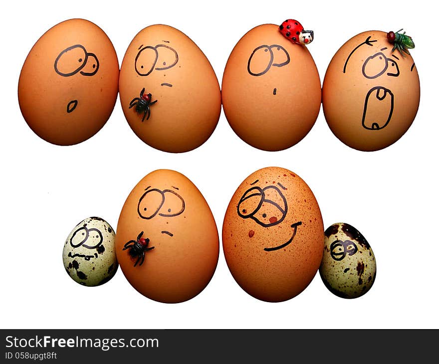 Set of funny isolated eggs