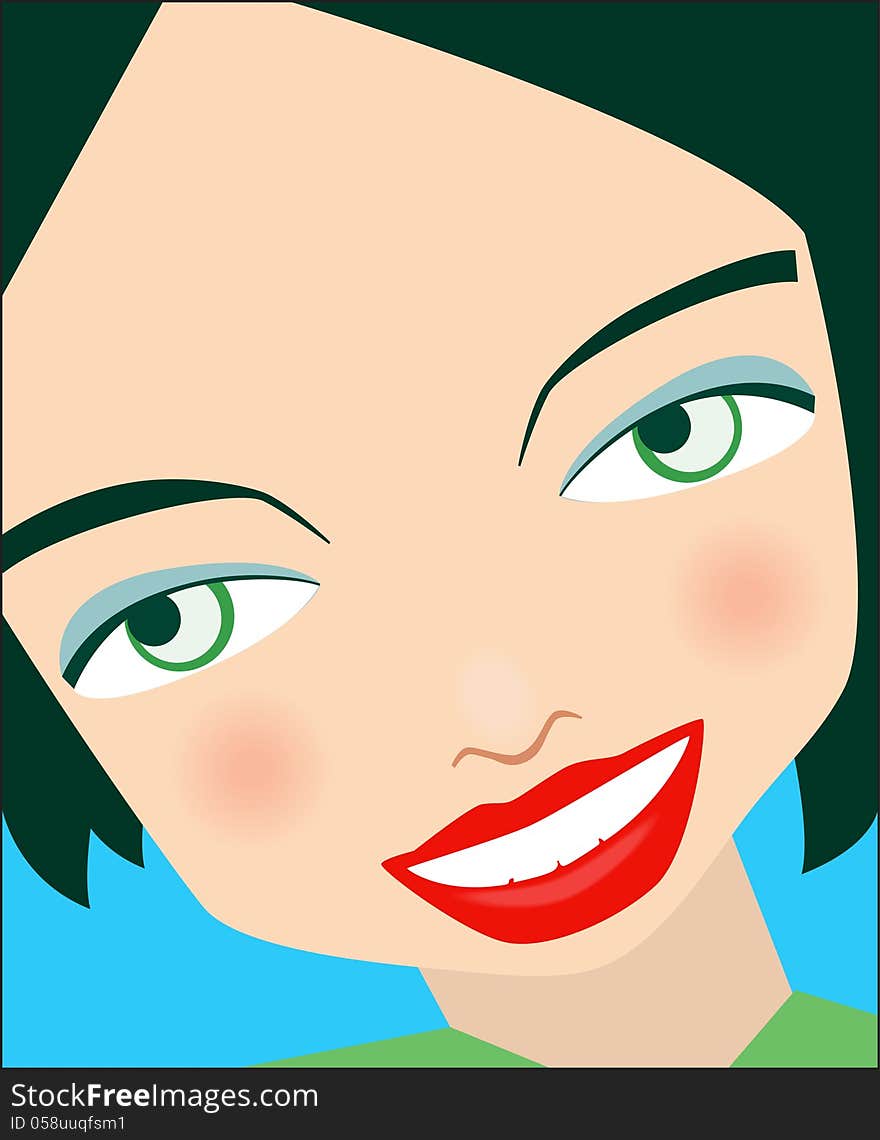 Illustration of the face of a young girl smiling. Illustration of the face of a young girl smiling.