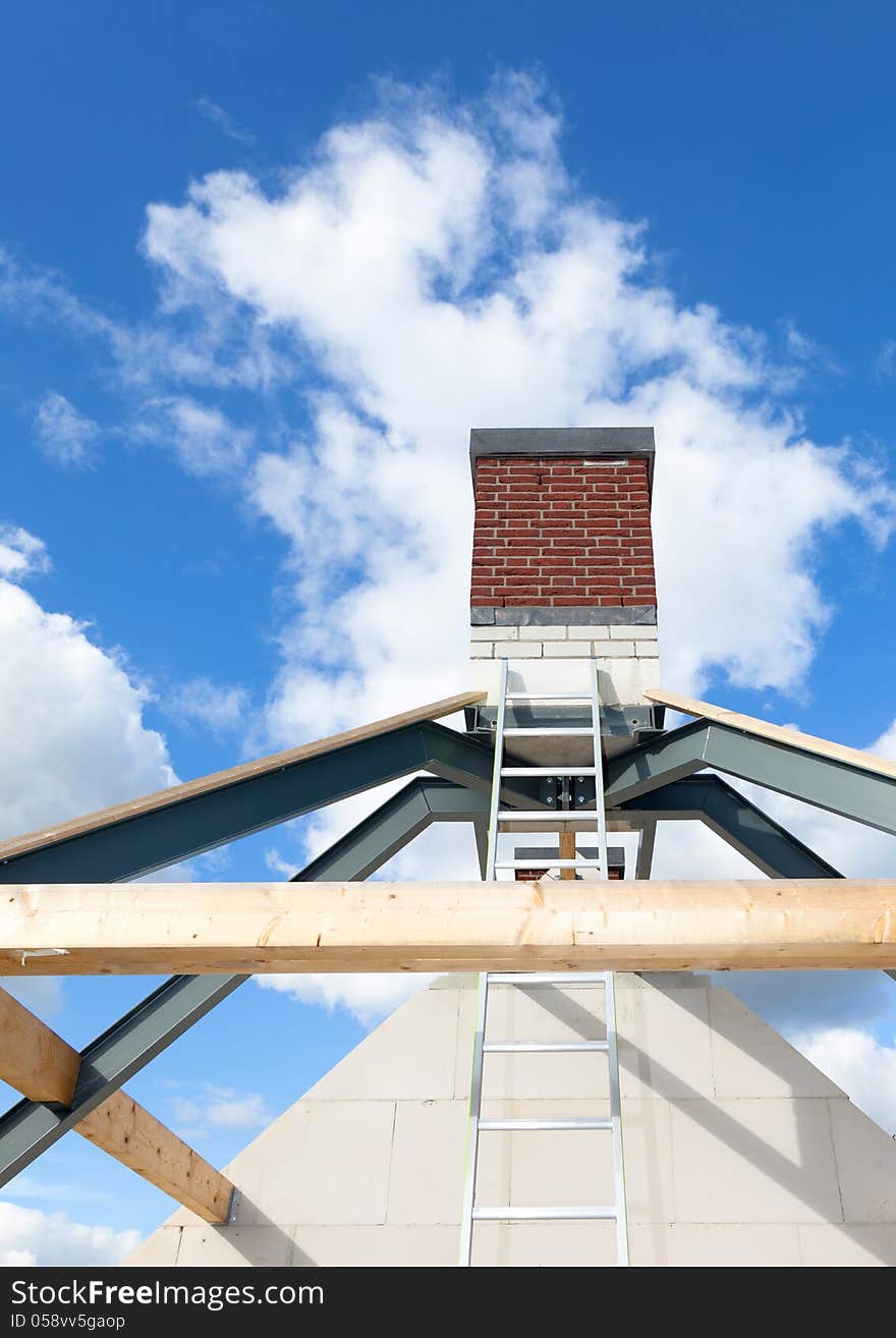 Detail of a roof construction with ladder. Detail of a roof construction with ladder