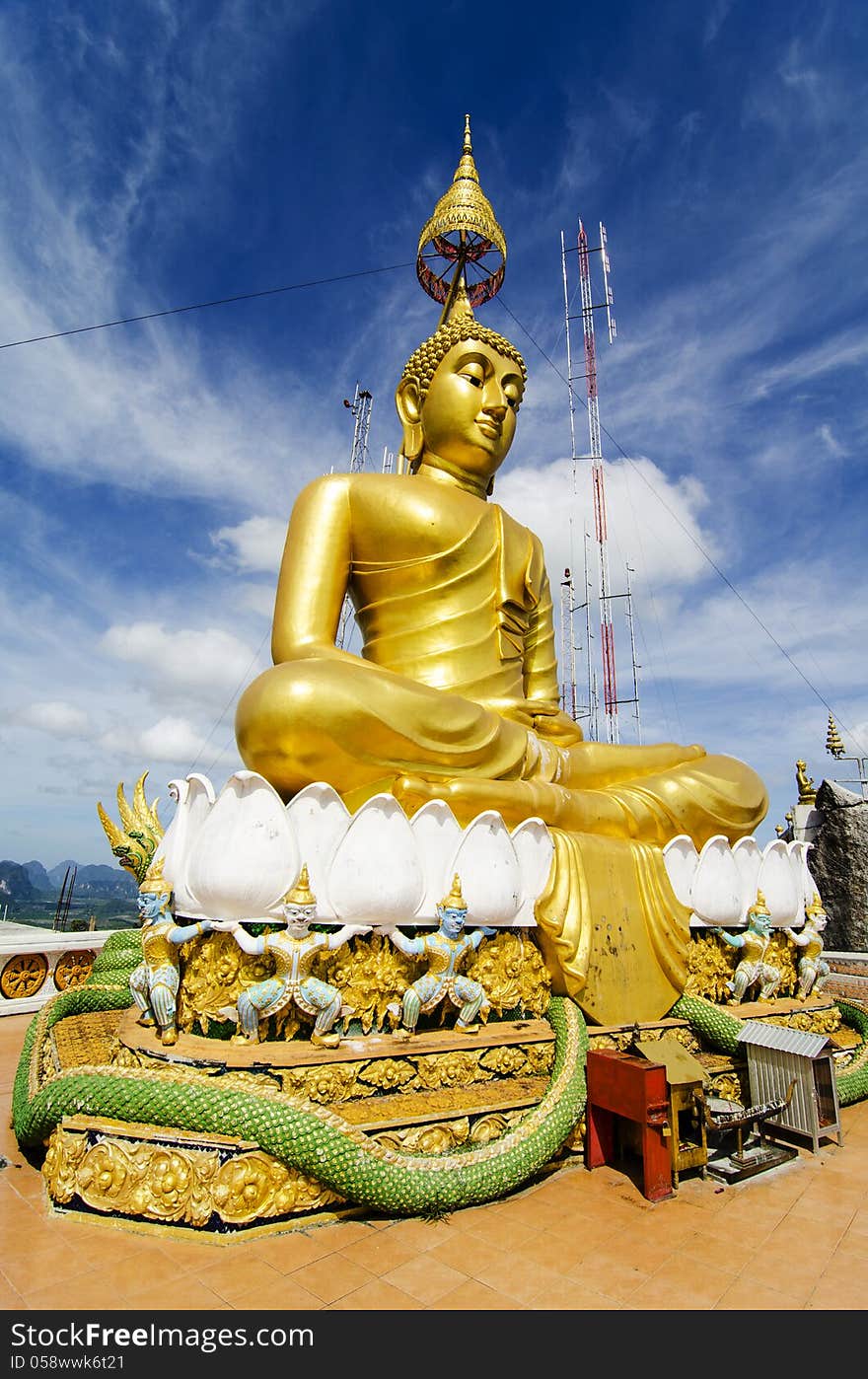 Giant Buddha statue in the ao nang tiger cave temple, krabi province, thailand