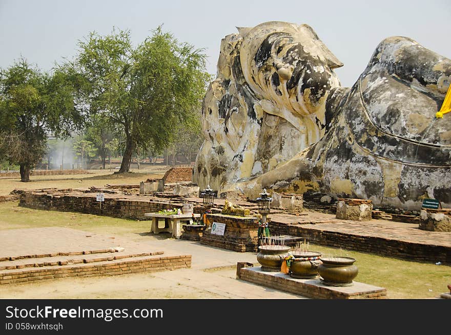 Statue of the reclining buddha in ayutthaya, thailand