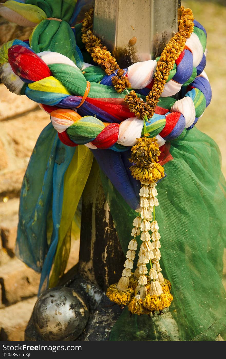 Colorful cloth and flower garland