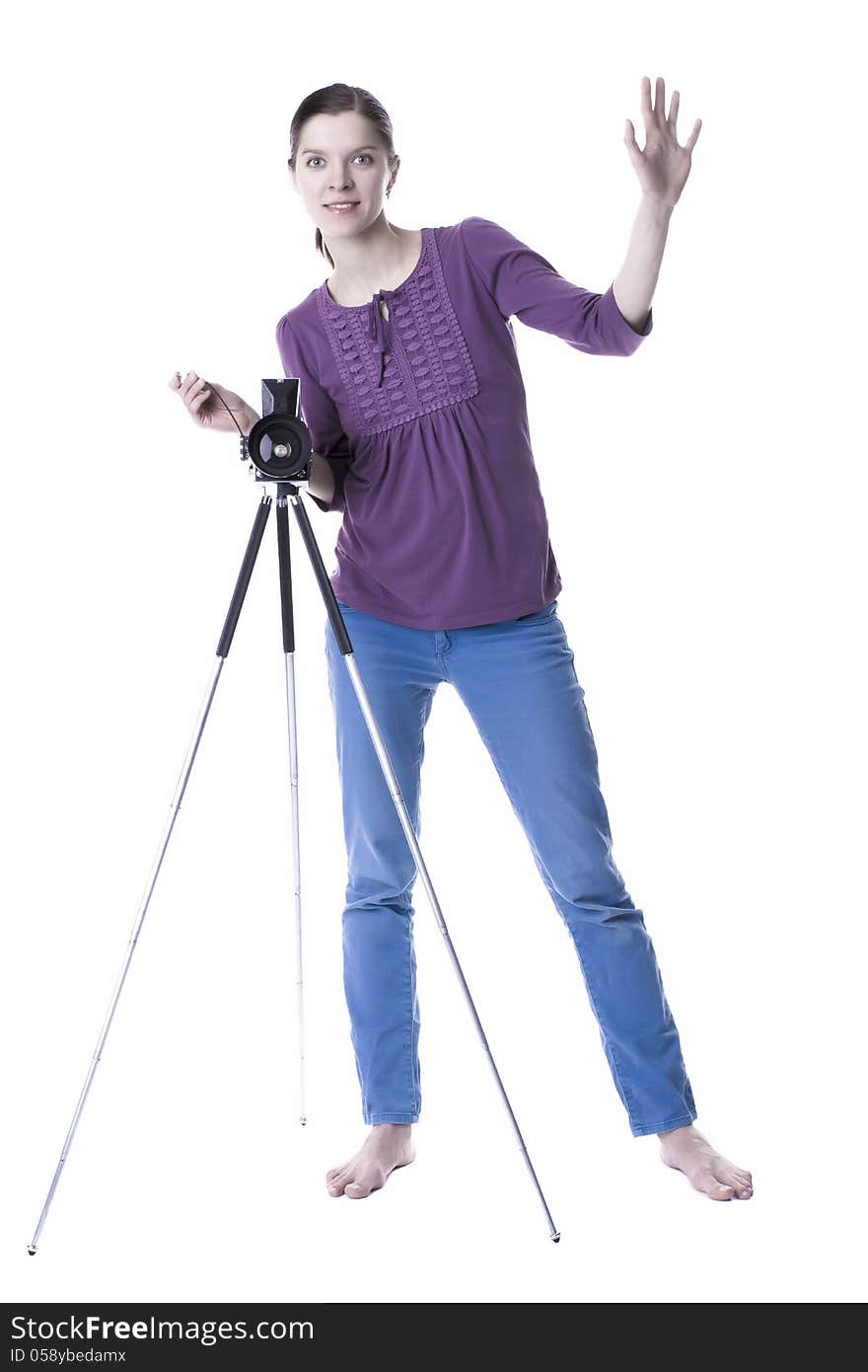 Beautiful young woman with old camera. Beautiful young woman with old camera