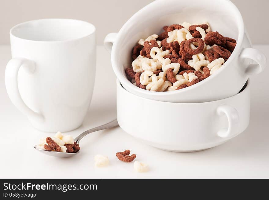 Alphabet cereal in the white bowl