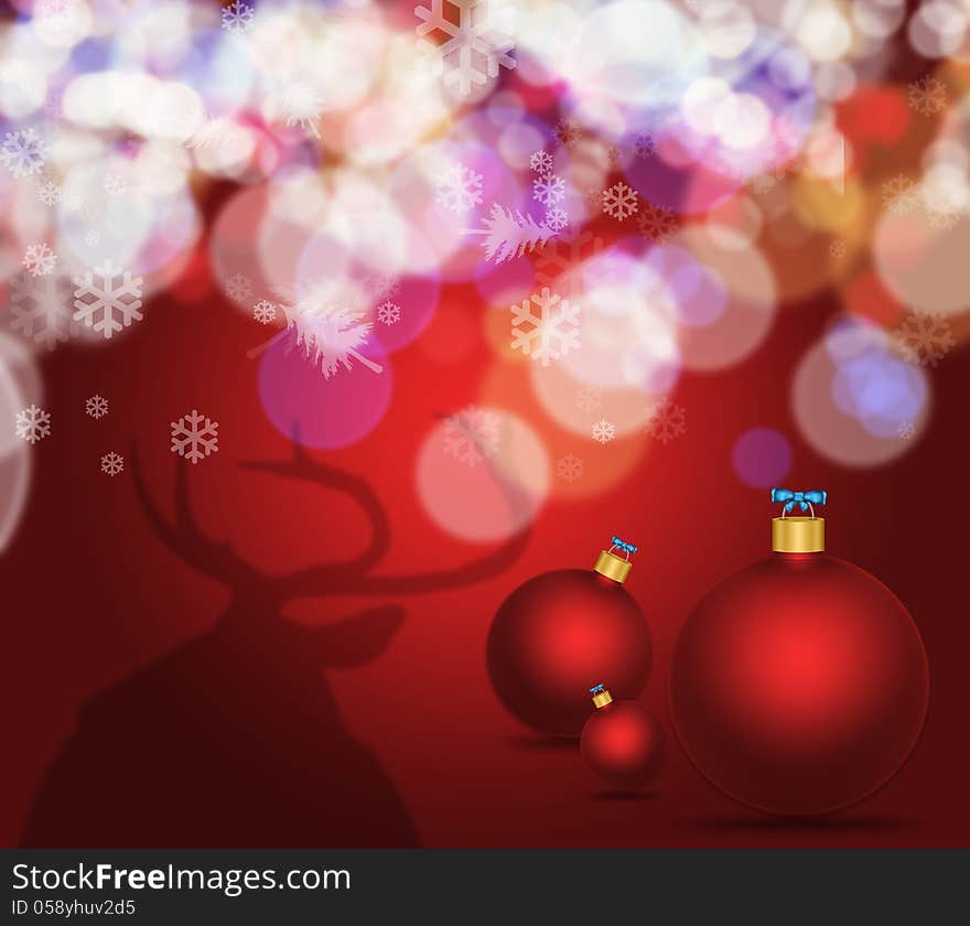 Christmas ball and ornaments in a red christmas background