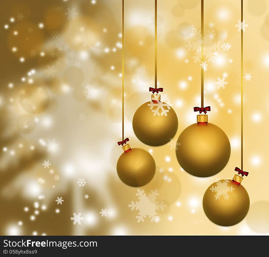 Christmas ball and ornaments in a gold Christmas background